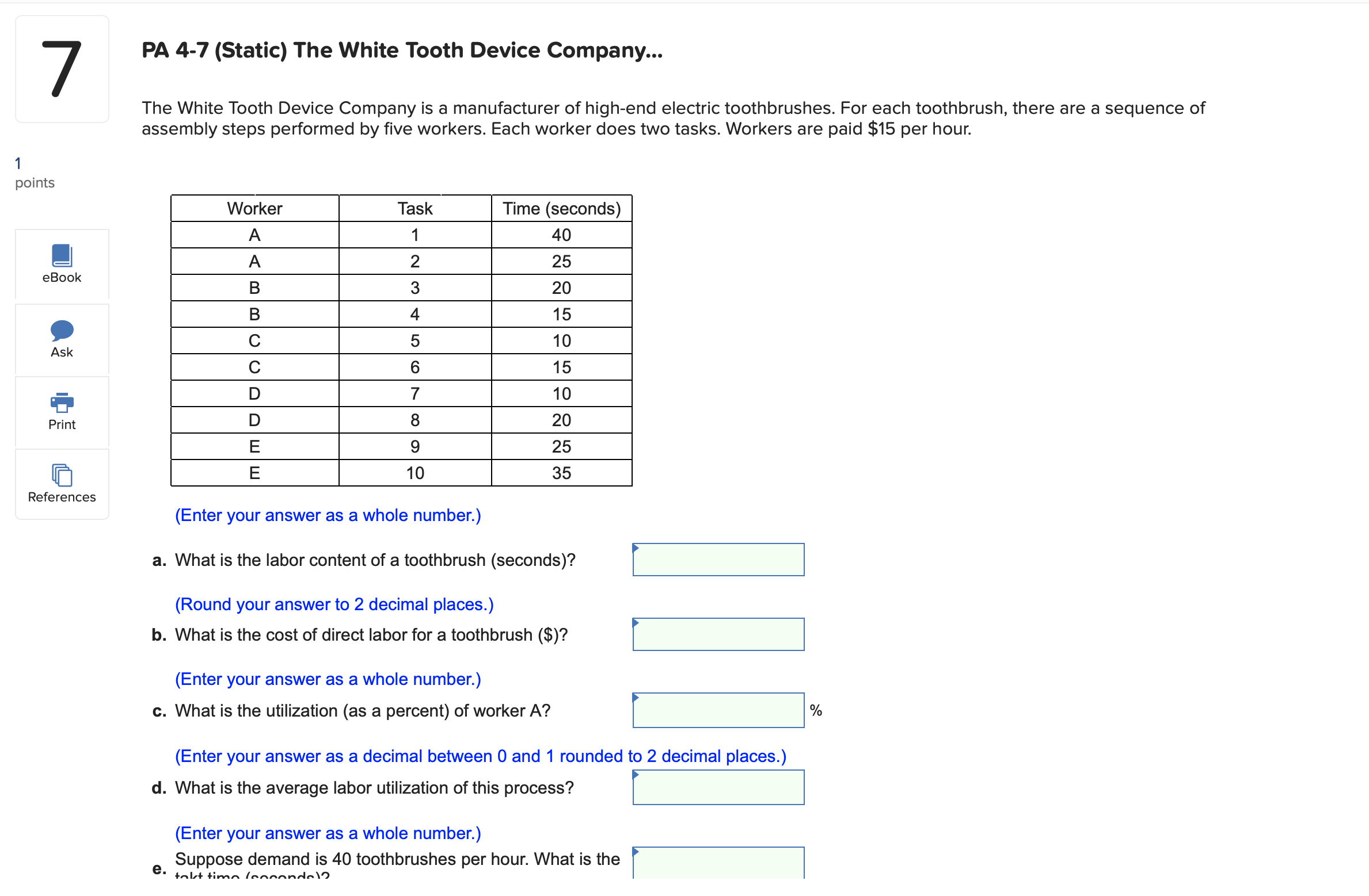 workers to make T-shirts, each of whom takes two minutes to make