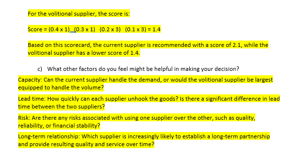 of the current supplier. In addition, the table includes the same types