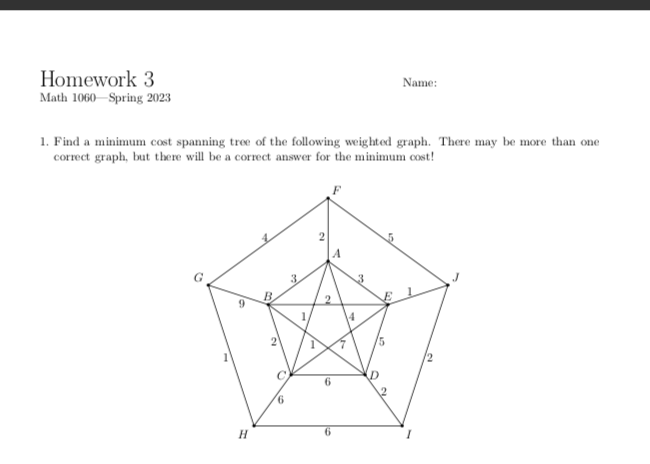  Homework 3 Name: Math 1060-Spring 2023 1. Find a minimum cost