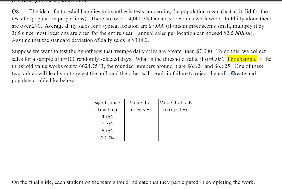 in entirety. Calculating threshold values in hypothesis testing Given a sample size