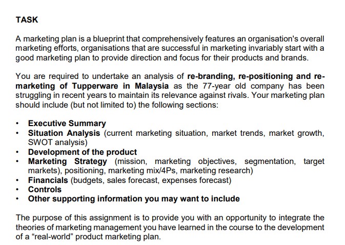 TASK A marketing plan is a blueprint that comprehensively features an