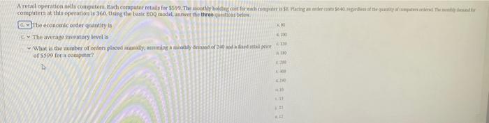  computers at this operation is 360, Using the basic EoQ modrt,