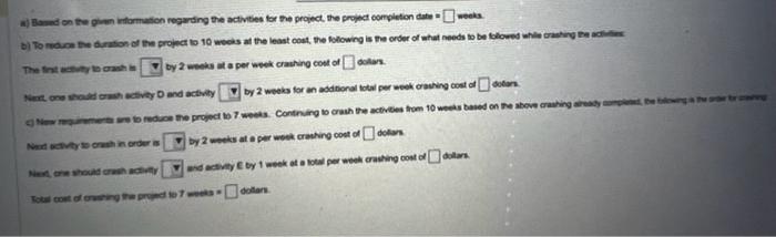 information regarding tie activies for the project the project conpletioe date =14