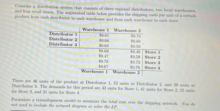 pls & thank u Consider a distribution system that consists of three