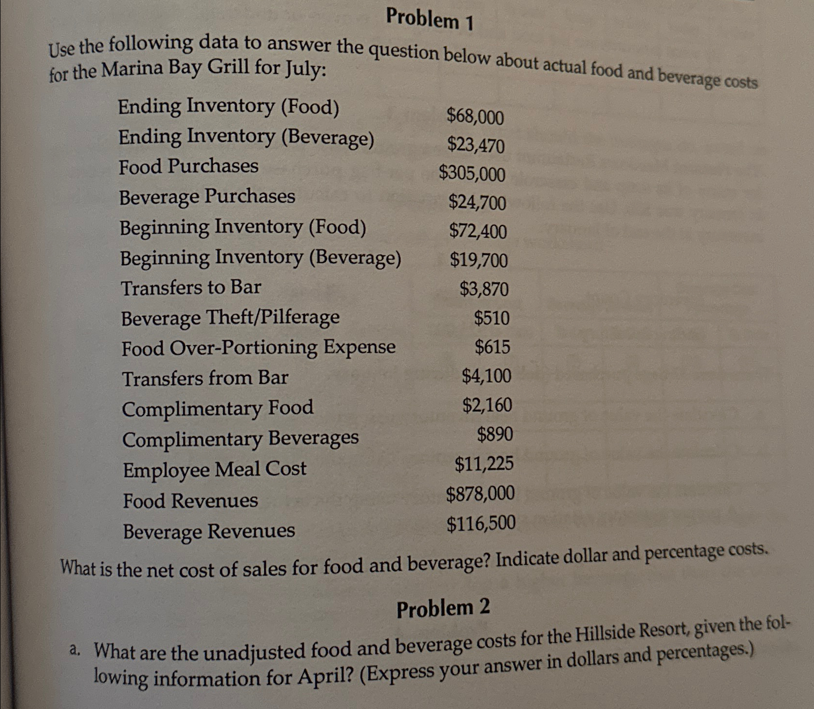  Problem 1 Use the following data to answer the question below