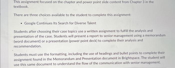  This assignment focused on the chapter and power point slide content