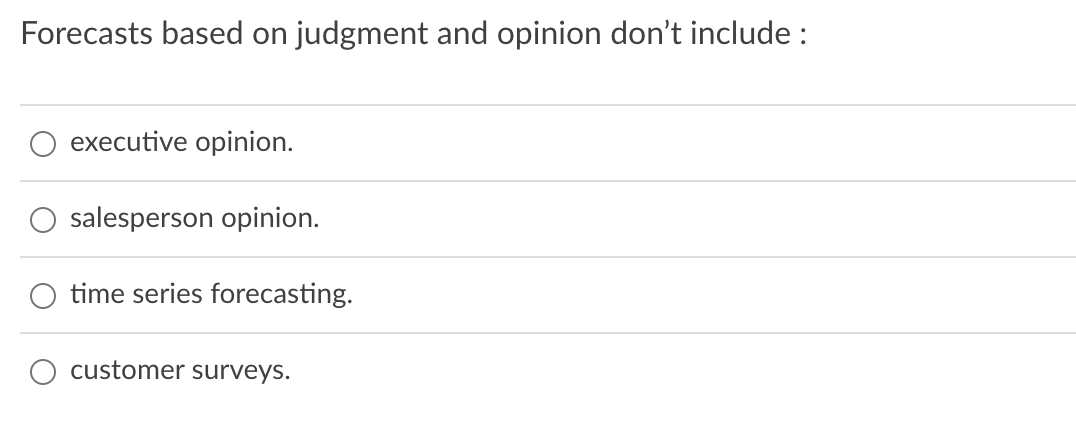  Forecasts based on judgment and opinion don't include : executive opinion.