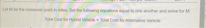 in miles between the hybrid vehicle and the alternative vehicle from a