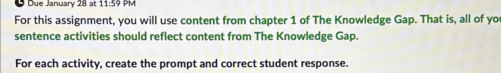  For this assignment, you will use content from chapter 1 of