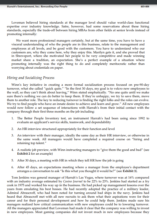 of knowledge with case information. Harrah's Entertainment, Inc.: Rewarding Our People How