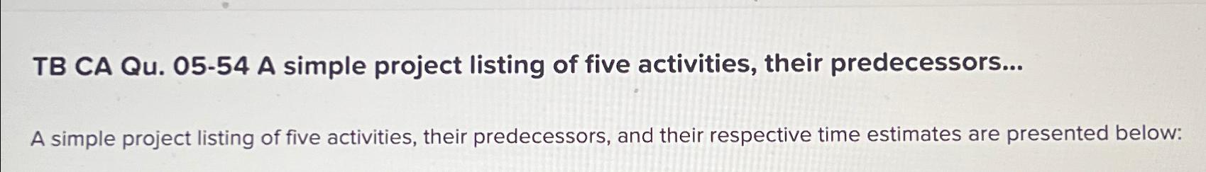  TB CA Qu.05-54 A simple project listing of five activities, their