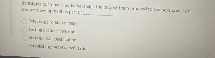  Identifying customer needs that helps the project team proceed to the