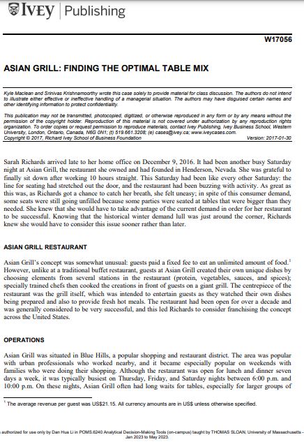 case study 5Question 1. build up a model to solve the problem.