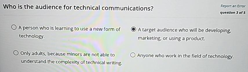  Who is the audience for technical communications? Report an Error question