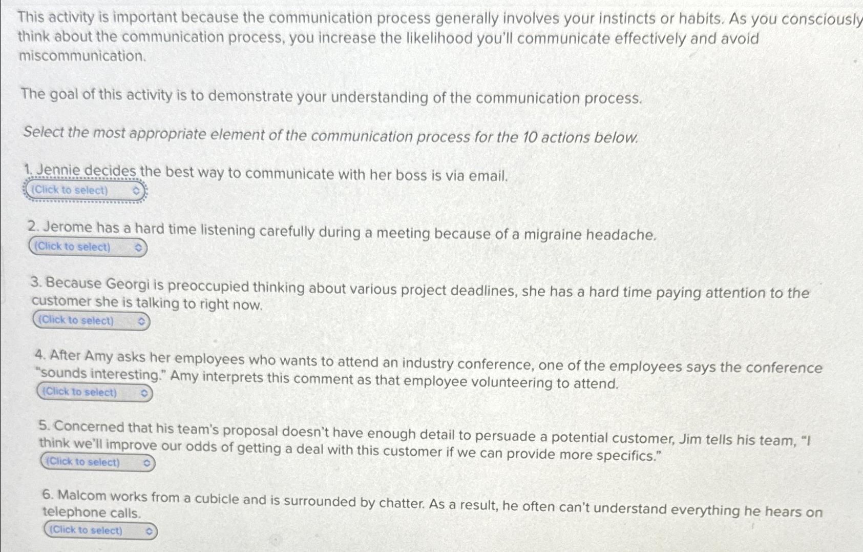  This activity is important because the communication process generally involves your