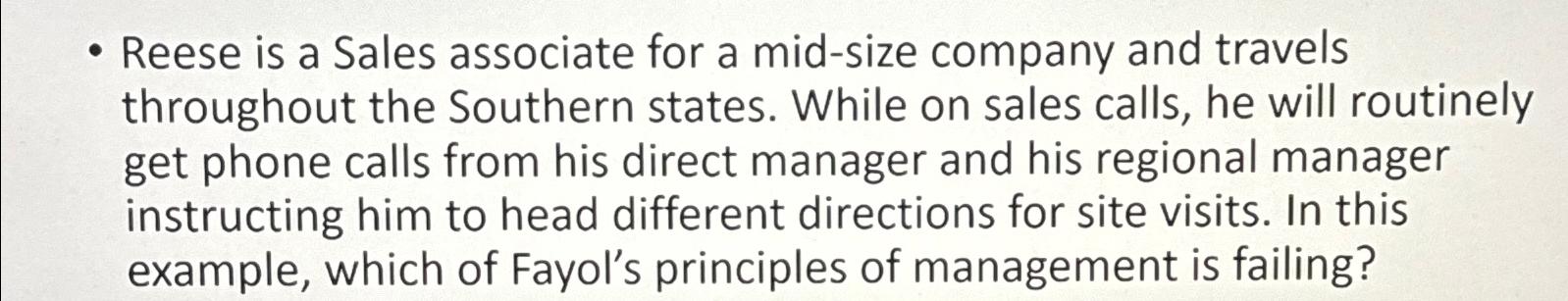  Reese is a Sales associate for a mid-size company and travels