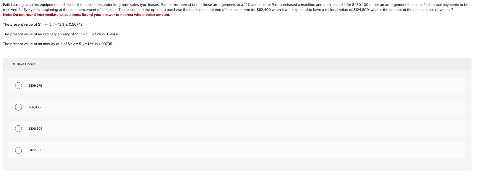 Note: Do not round intermediate calculations. Round your answer to nearest