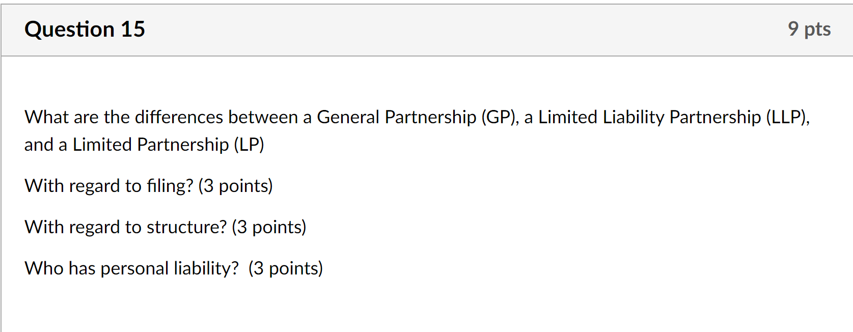 What are the differences between a General Partnership (GP), a Limited
