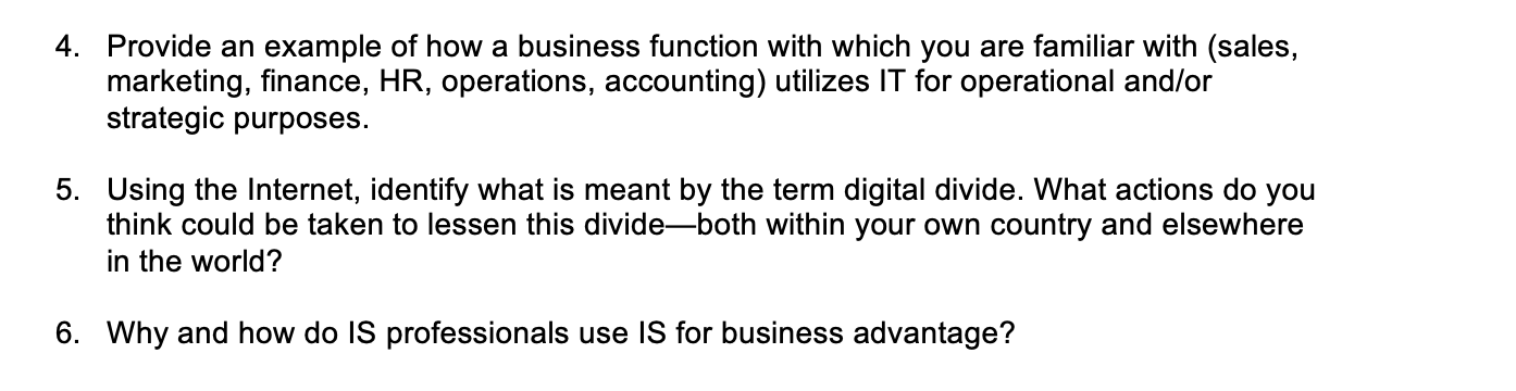  4. Provide an example of how a business function with which