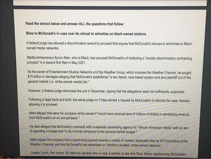  Read the extract below and answer ALL the questions that follow: