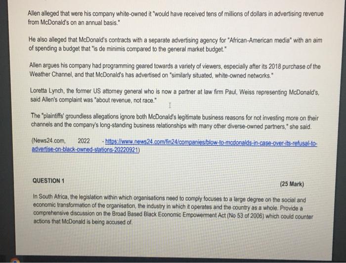 Blow to McDonald's in case over its refusal to advertise on black-owned