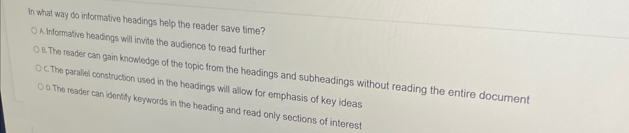  In what way do informative headings help the reader save time?