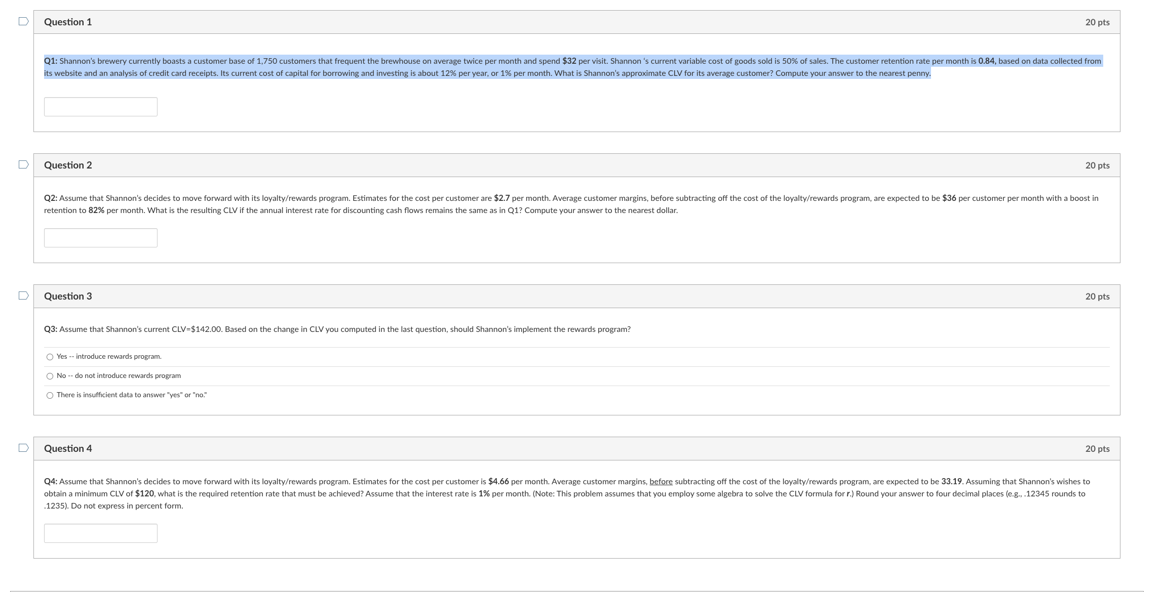 I need help with questions 1-4. I am having a hard time