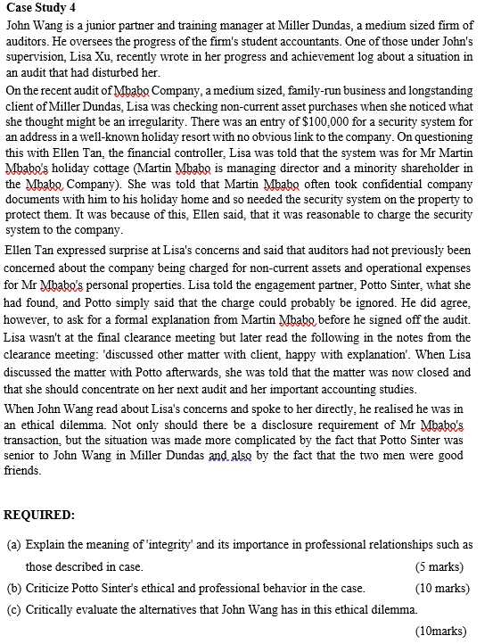 Case Study 4 John Wang is a junior partner and training