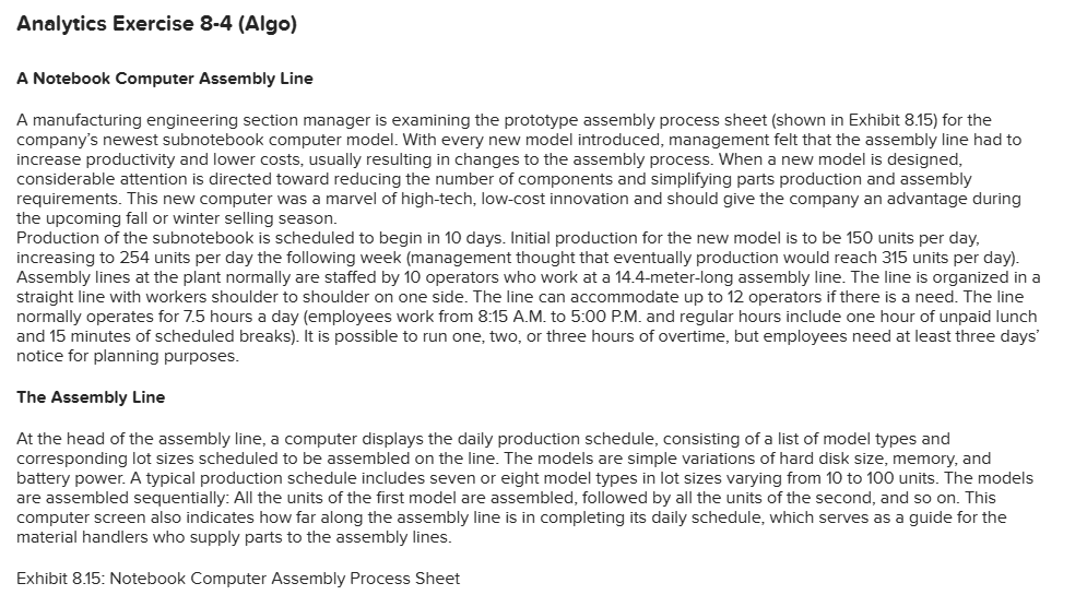  A Notebook Computer Assembly Line A manufacturing engineering section manager is