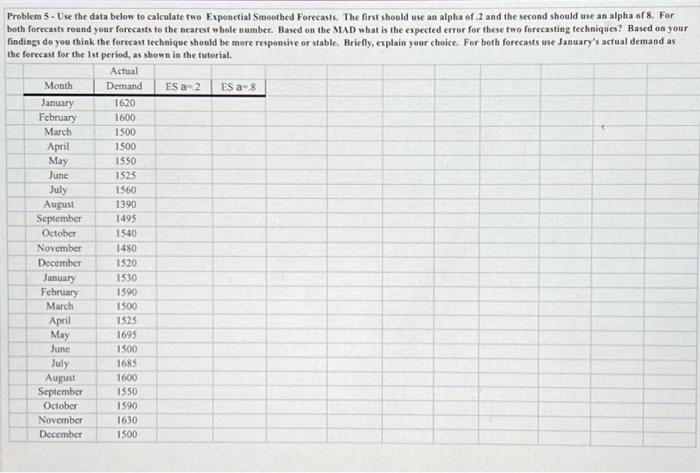 please help Problem 5- Use the data below to calculate twe Exponetial