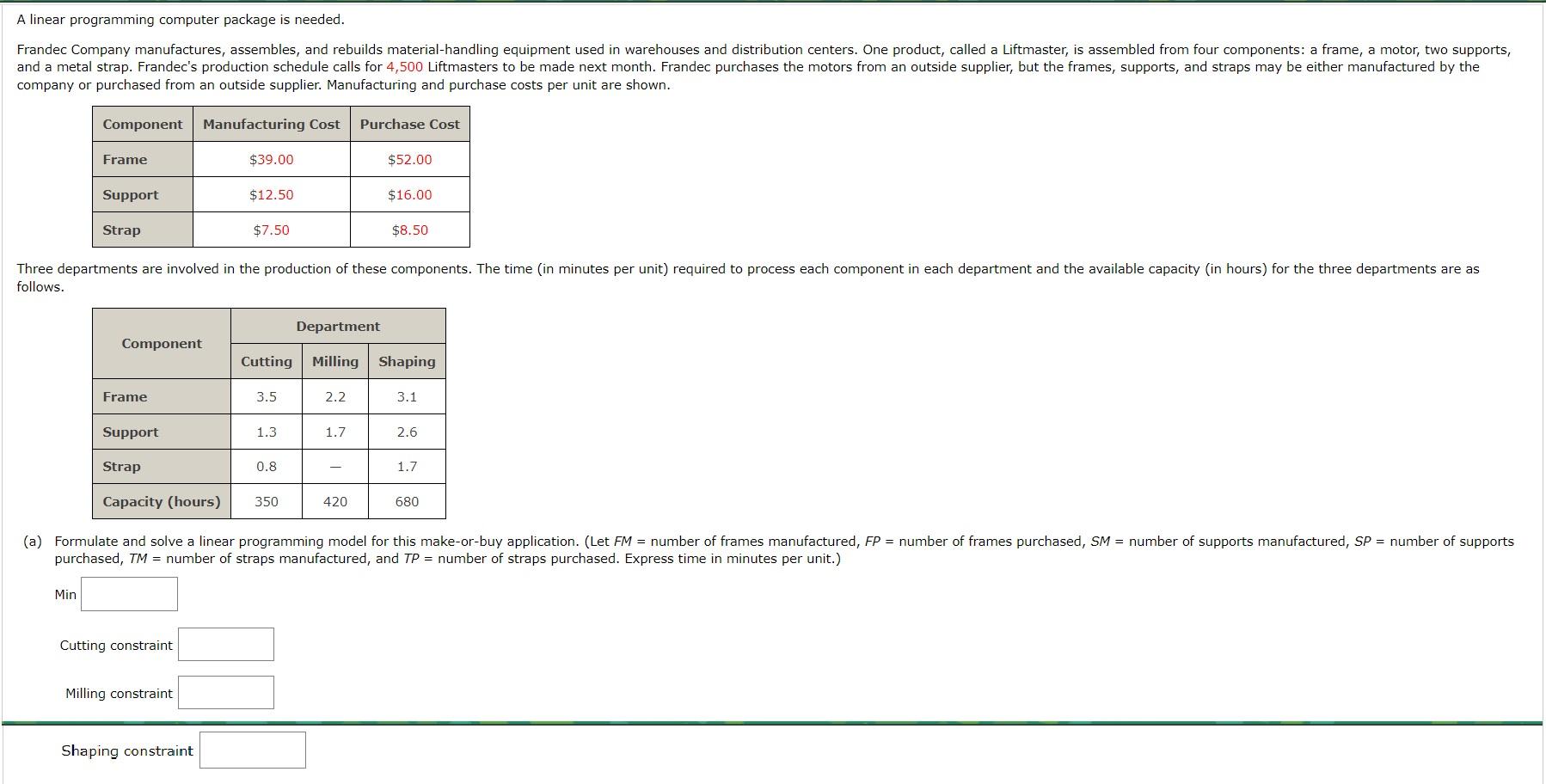  Cutting constraint Milling constraint Shaping constraint Frame constraint Support constraint Strap