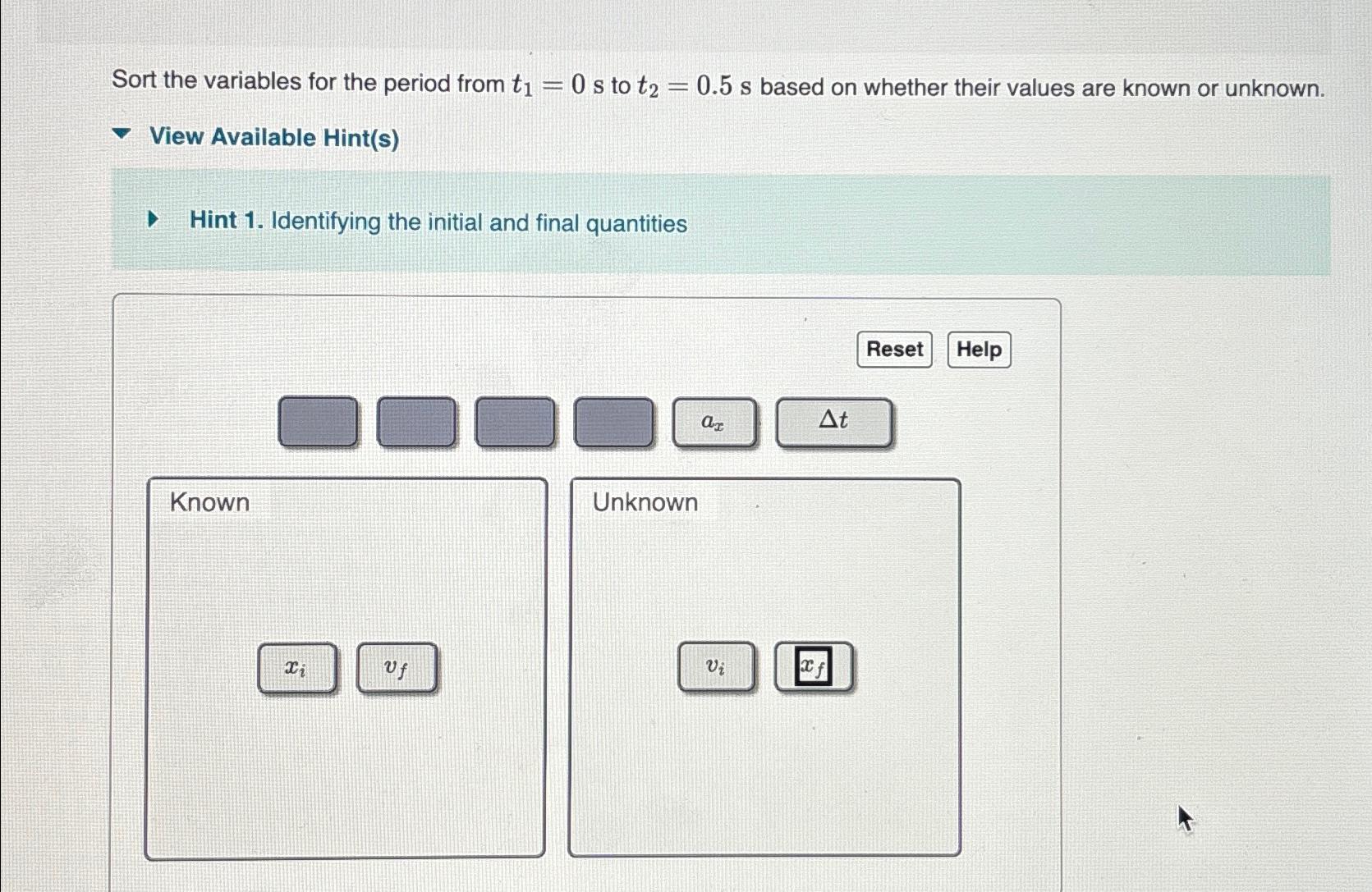  Sort the variables for the period from t1=0s to t2=0.5s based