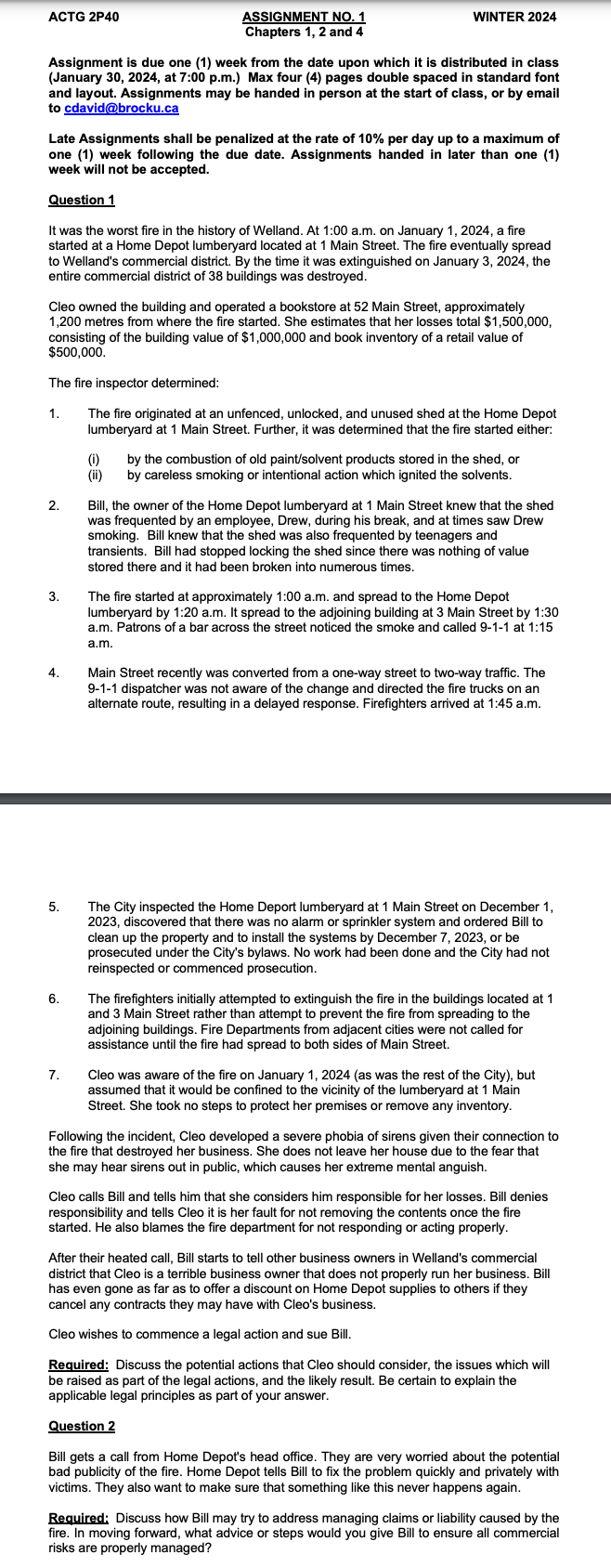  Assignment is due one (1) week from the date upon which