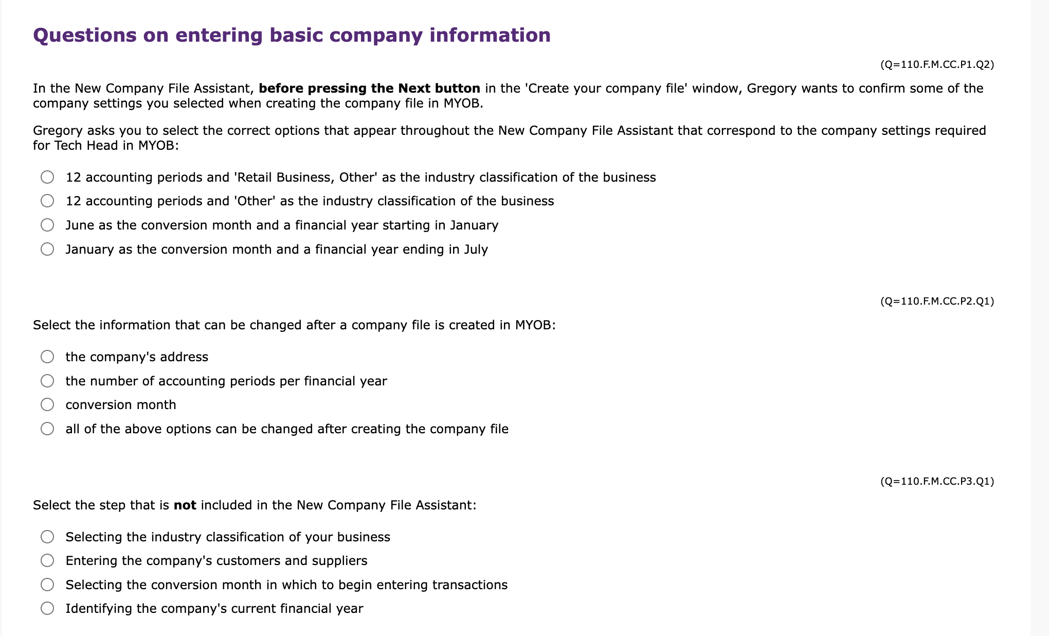 about Tech Head's business that is required to create the company file