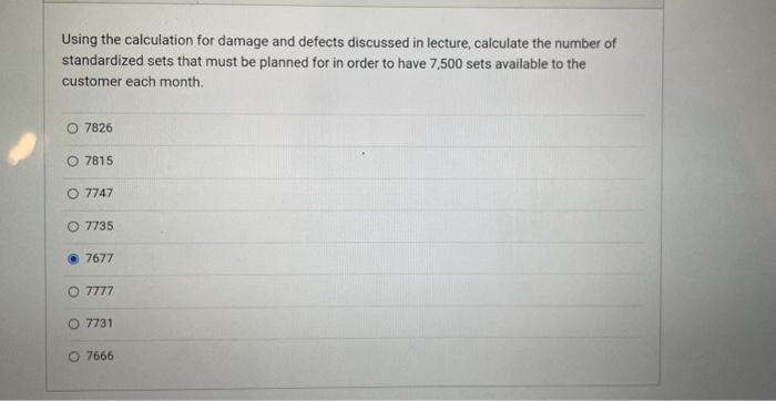 please help !! thanks Using the calculation for damage and defects discussed