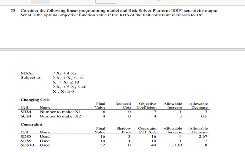  3. Consider the following linear programming model and Risk Solver Platform