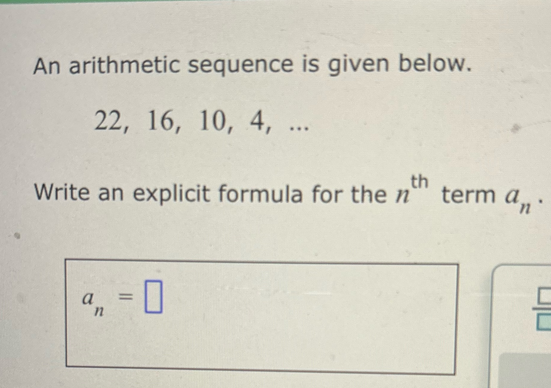 What is the answer for this question with this formula An arithmetic