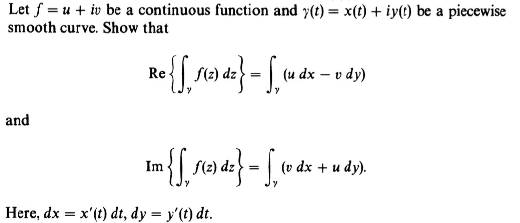  Let f = u + iv be a continuous function and