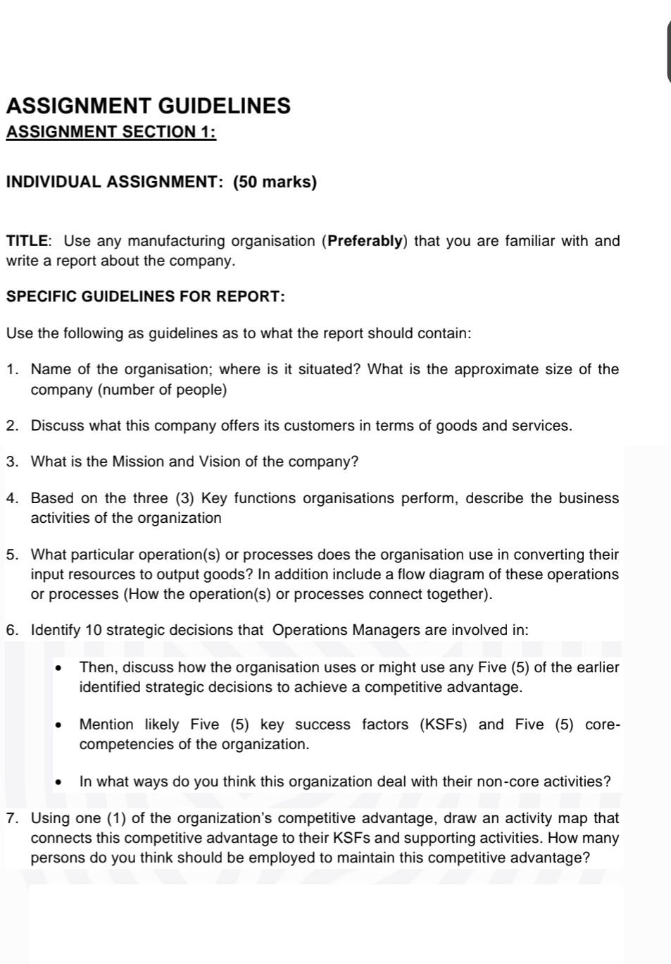  ASSIGNMENT GUIDELINES ASSIGNMENT SECTION 1: INDIVIDUAL ASSIGNMENT: (50 marks) TITLE: Use