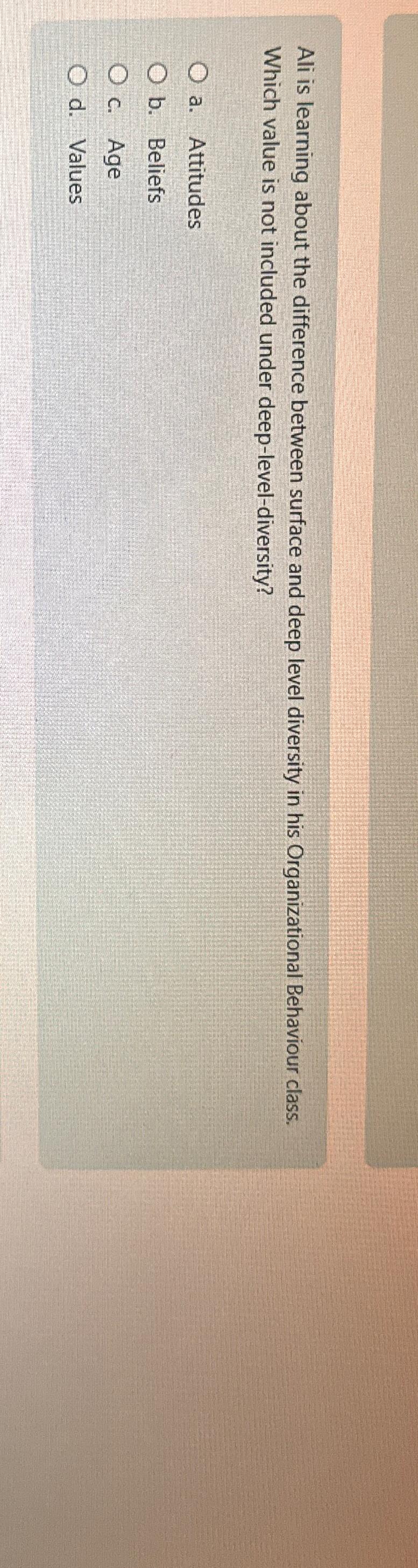  Ali is learning about the difference between surface and deep level