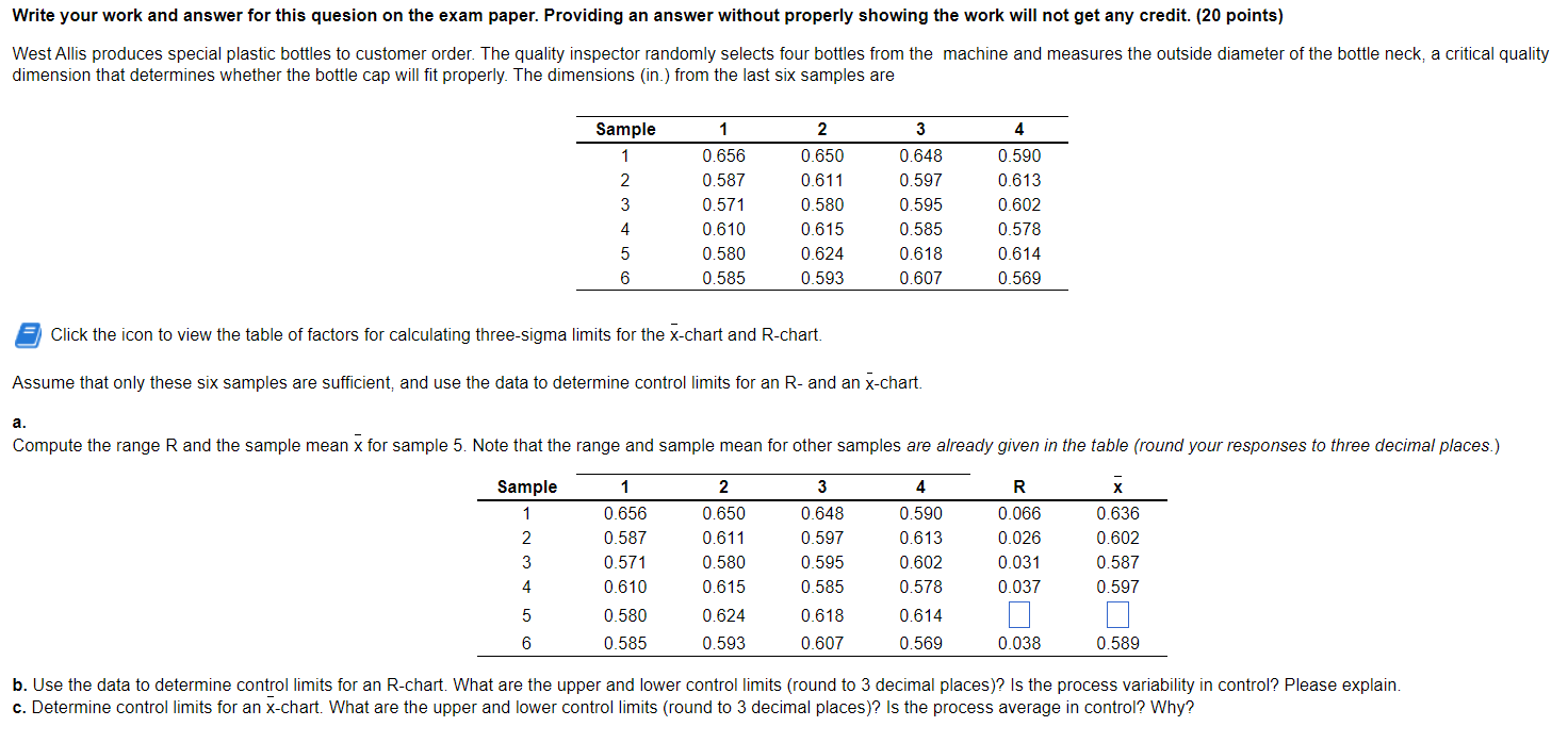 Write your work and answer for this quesion on the exam