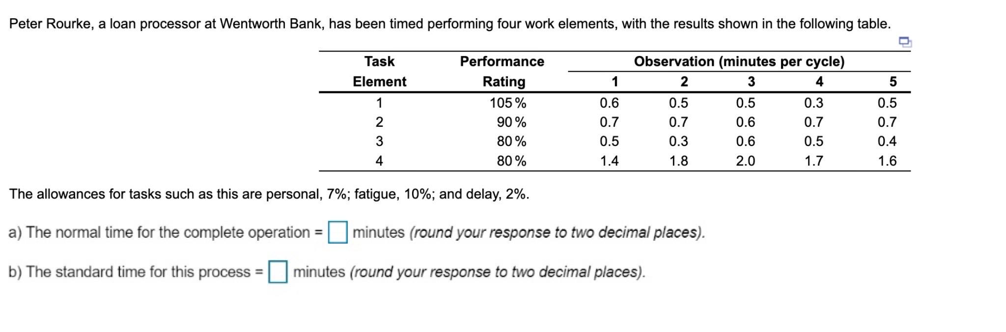  The allowances for tasks such as this are personal, 7%; fatigue,