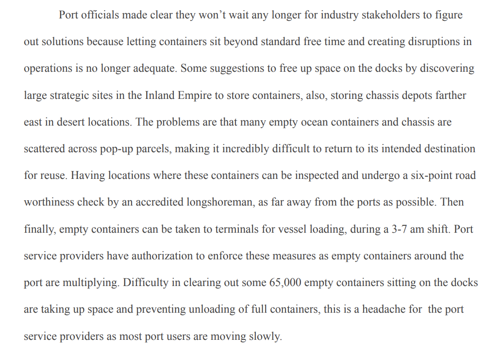 specically for this analysis The Port Authority of Los Angeles. The Port