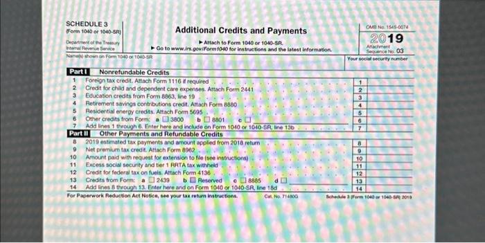 her Schedule A (Itemized Deductions), Schedule 3 (Additional Credits and Payments). 1.