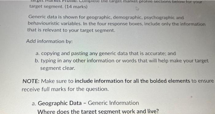  e target market profile sections below for your target segment. (14