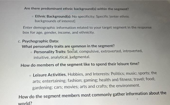 In the four response boxes, include only the information that is relevant