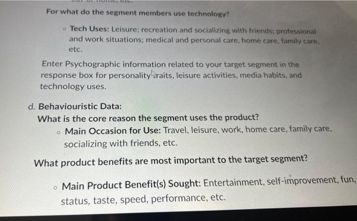 to your target segment. Add information by: a. copying and pasting any