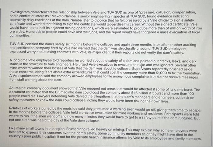 case, hoe effective were Vale Mining Company's ethical safeguards? a) highly ineffective,