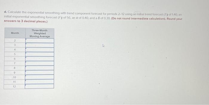 79 82 82 84 k a. Calculate the simple three-month moving average