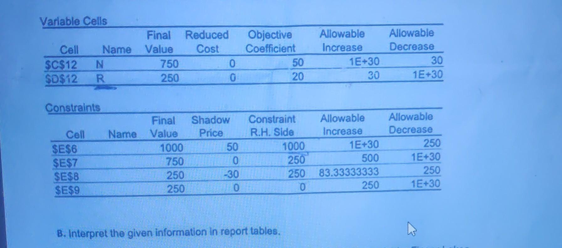  B. Interpret the given information in report tables. B. Interpret the